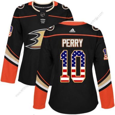 Adidas Dam Anaheim Ducks #10 Corey Perry Svart Autentisk USA Flag Stitched NHL Hemma Tröjor