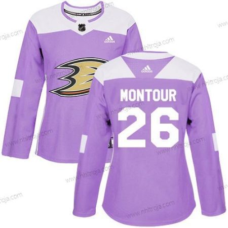 Adidas Dam Anaheim Ducks #26 Brandon Montour Lila Autentisk Bekämpar cancer Stitched NHL Tröjor