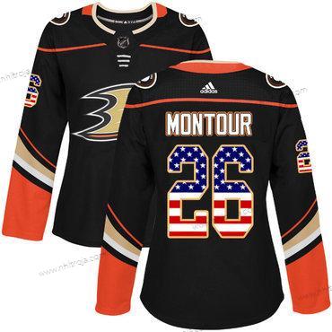 Adidas Dam Anaheim Ducks #26 Brandon Montour Svart Autentisk USA Flag Stitched NHL Hemma Tröjor