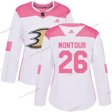 Adidas Dam Anaheim Ducks #26 Brandon Montour Vit Rosa Autentisk Stitched NHL Tröjor