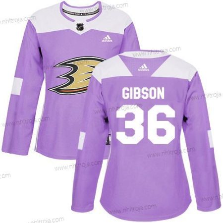 Adidas Dam Anaheim Ducks #36 John Gibson Lila Autentisk Bekämpar cancer Stitched NHL Tröjor