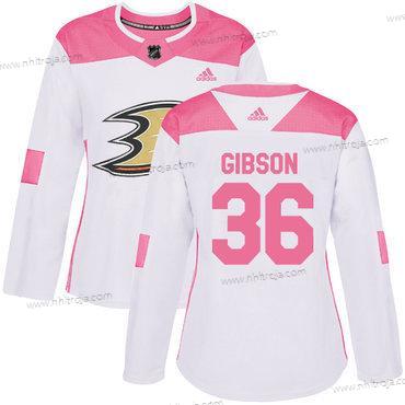 Adidas Dam Anaheim Ducks #36 John Gibson Vit Rosa Autentisk Stitched NHL Tröjor