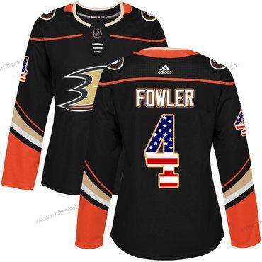 Adidas Dam Anaheim Ducks #4 Cam Fowler Svart Autentisk USA Flag Stitched NHL Hemma Tröjor