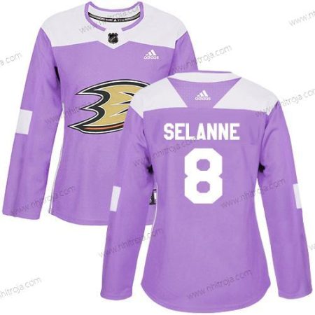 Adidas Dam Anaheim Ducks #8 Teemu Selanne Lila Autentisk Bekämpar cancer Stitched NHL Tröjor