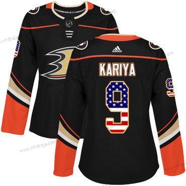 Adidas Dam Anaheim Ducks #9 Paul Kariya Svart Autentisk USA Flag Stitched NHL Hemma Tröjor