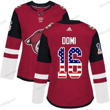 Adidas Dam Arizona Coyotes #16 Max Domi Röd Autentisk USA Flag Stitched NHL Hemma Tröjor