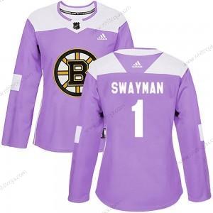 Adidas Dam Boston Bruins #1 Jeremy Swayman Lila Autentisk Bekämpar cancer Träning Tröjor