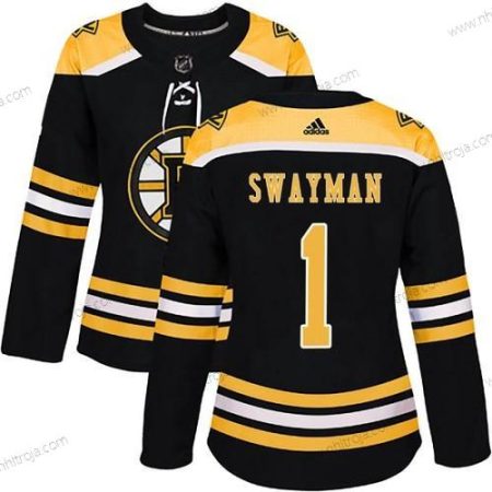 Adidas Dam Boston Bruins #1 Jeremy Swayman Svart Autentisk Hemma Tröjor