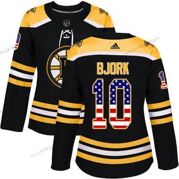 Adidas Dam Boston Bruins #10 Anders Bjork Svart Autentisk USA Flag Stitched NHL Hemma Tröjor