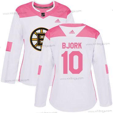 Adidas Dam Boston Bruins #10 Anders Bjork Vit Rosa Autentisk Stitched NHL Tröjor