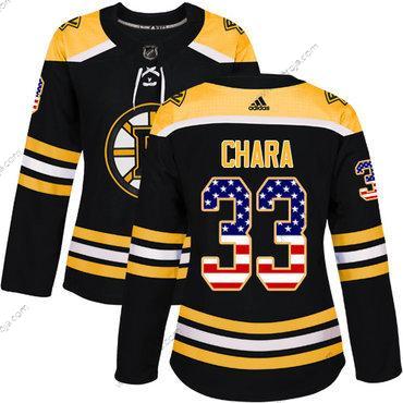 Adidas Dam Boston Bruins #33 Zdeno Chara Svart Autentisk USA Flag Stitched NHL Hemma Tröjor