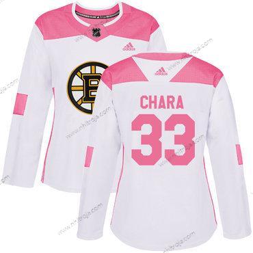 Adidas Dam Boston Bruins #33 Zdeno Chara Vit Rosa Autentisk Stitched NHL Tröjor