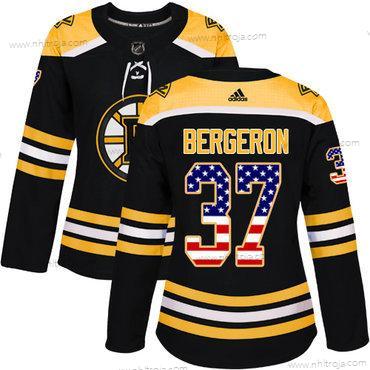 Adidas Dam Boston Bruins #37 Patrice Bergeron Svart Autentisk USA Flag Stitched NHL Hemma Tröjor