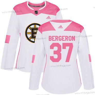 Adidas Dam Boston Bruins #37 Patrice Bergeron Vit Rosa Autentisk Stitched NHL Tröjor