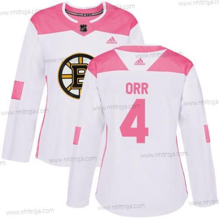 Adidas Dam Boston Bruins #4 Bobby Orr Vit Rosa Autentisk Stitched NHL Tröjor