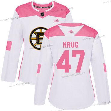 Adidas Dam Boston Bruins #47 Torey Krug Vit Rosa Autentisk Stitched NHL Tröjor