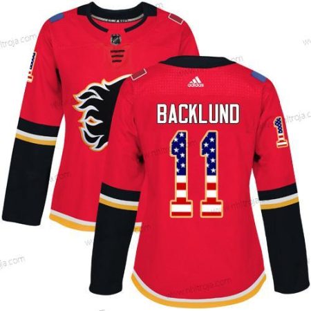 Adidas Dam Calgary Flames #11 Mikael Backlund Röd Autentisk USA Flag Stitched NHL Hemma Tröjor