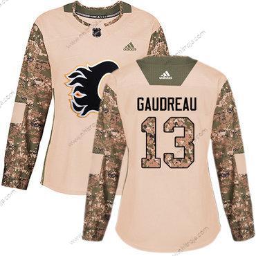 Adidas Dam Calgary Flames #13 Johnny Gaudreau Camo Autentisk 2017 Veterans Day Stitched NHL Tröjor