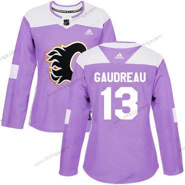 Adidas Dam Calgary Flames #13 Johnny Gaudreau Lila Autentisk Bekämpar cancer Stitched NHL Tröjor