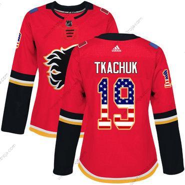 Adidas Dam Calgary Flames #19 Matthew Tkachuk Röd Autentisk USA Flag Stitched NHL Hemma Tröjor