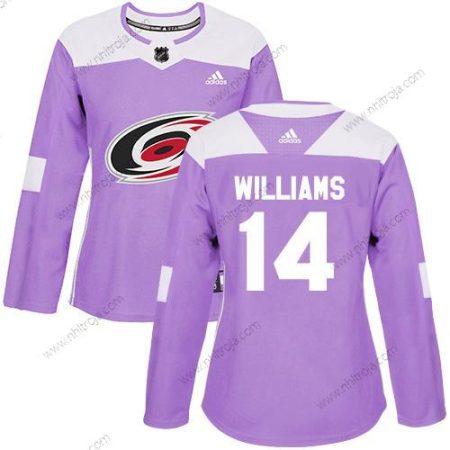 Adidas Dam Carolina Hurricanes #14 Justin Williams Lila Autentisk Bekämpar cancer Stitched NHL Tröjor