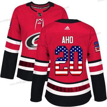 Adidas Dam Carolina Hurricanes #20 Sebastian Aho Röd Autentisk USA Flag Stitched NHL Hemma Tröjor