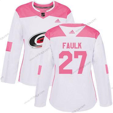 Adidas Dam Carolina Hurricanes #27 Justin Faulk Vit Rosa Autentisk Stitched NHL Tröjor