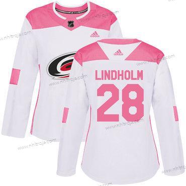 Adidas Dam Carolina Hurricanes #28 Elias Lindholm Vit Rosa Autentisk Stitched NHL Tröjor