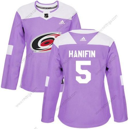 Adidas Dam Carolina Hurricanes #5 Noah Hanifin Lila Autentisk Bekämpar cancer Stitched NHL Tröjor