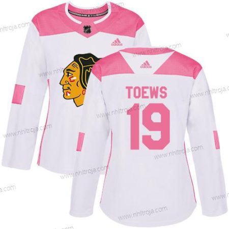 Adidas Dam Chicago Blackhawks #19 Jonathan Toews Vit Rosa Autentisk Stitched NHL Tröjor