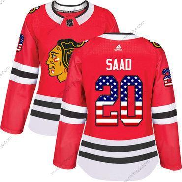 Adidas Dam Chicago Blackhawks #20 Brandon Saad Röd Autentisk USA Flag Stitched NHL Hemma Tröjor