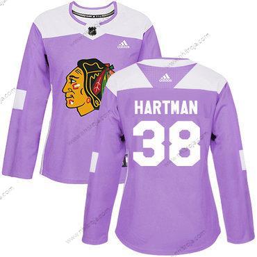 Adidas Dam Chicago Blackhawks #38 Ryan Hartman Lila Autentisk Bekämpar cancer Stitched NHL Tröjor