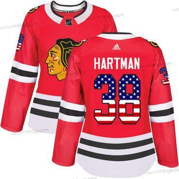 Adidas Dam Chicago Blackhawks #38 Ryan Hartman Röd Autentisk USA Flag Stitched NHL Hemma Tröjor