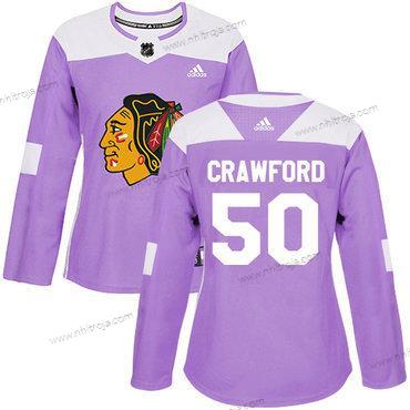 Adidas Dam Chicago Blackhawks #50 Corey Crawford Lila Autentisk Bekämpar cancer Stitched NHL Tröjor