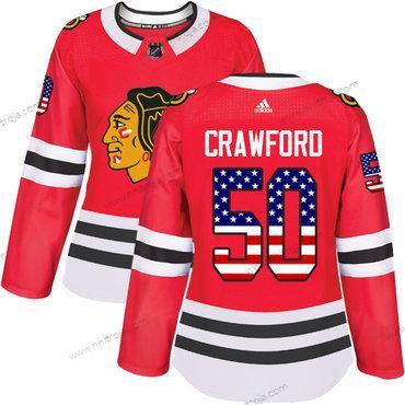 Adidas Dam Chicago Blackhawks #50 Corey Crawford Röd Autentisk USA Flag Stitched NHL Hemma Tröjor