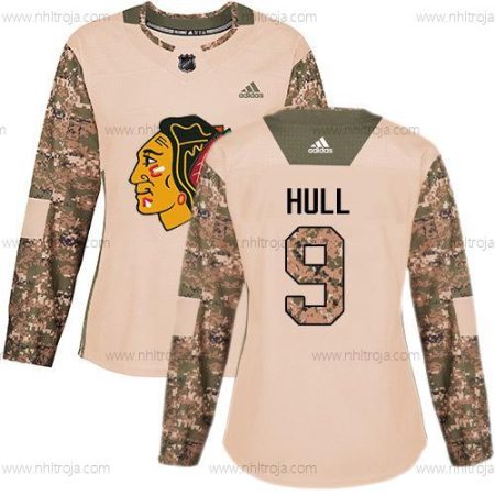 Adidas Dam Chicago Blackhawks #9 Bobby Hull Camo Autentisk 2017 Veterans Day Stitched NHL Tröjor