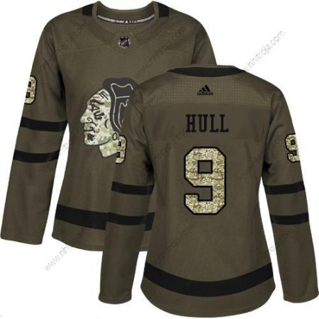 Adidas Dam Chicago Blackhawks #9 Bobby Hull Grön Salute to Service Stitched NHL Tröjor