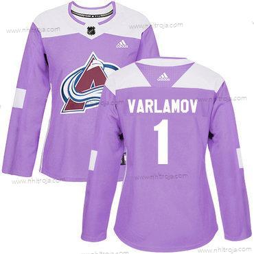 Adidas Dam Colorado Avalanche #1 Semyon Varlamov Lila Autentisk Bekämpar cancer Stitched NHL Tröjor