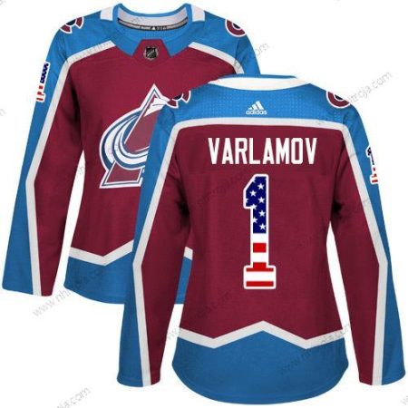 Adidas Dam Colorado Avalanche #1 Semyon Varlamov Röd Autentisk USA Flag Stitched NHL Hemma Tröjor