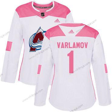 Adidas Dam Colorado Avalanche #1 Semyon Varlamov Vit Rosa Autentisk Stitched NHL Tröjor