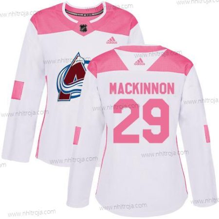 Adidas Dam Colorado Avalanche #29 Nathan Mackinnon Vit Rosa Autentisk Stitched NHL Tröjor