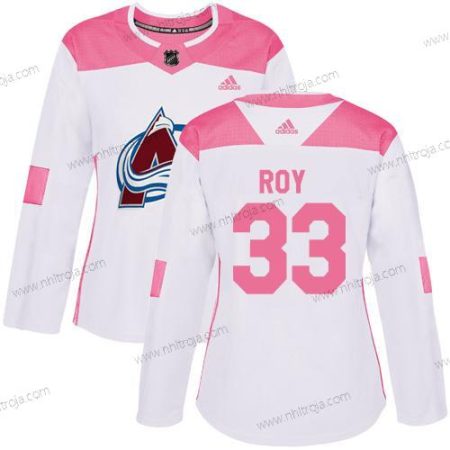 Adidas Dam Colorado Avalanche #33 Patrick Roy Vit Rosa Autentisk Stitched NHL Tröjor