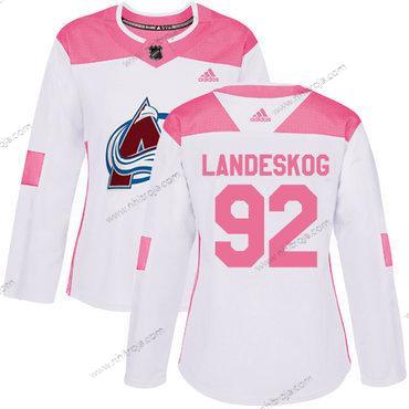 Adidas Dam Colorado Avalanche #92 Gabriel Landeskog Vit Rosa Autentisk Stitched NHL Tröjor