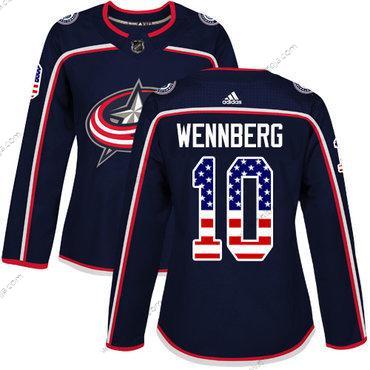 Adidas Dam Columbus Blue Jackets #10 Alexander Wennberg Marin Blå Autentisk USA Flag Stitched NHL Hemma Tröjor