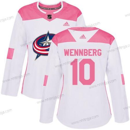 Adidas Dam Columbus Blue Jackets #10 Alexander Wennberg Vit Rosa Autentisk Stitched NHL Tröjor