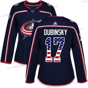 Adidas Dam Columbus Blue Jackets #17 Brandon Dubinsky Marin Blå Autentisk USA Flag Stitched NHL Hemma Tröjor