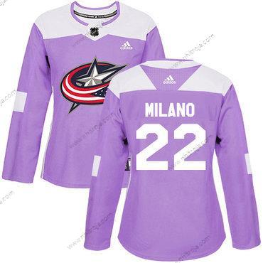 Adidas Dam Columbus Blue Jackets #22 Sonny Milano Lila Autentisk Bekämpar cancer Stitched NHL Tröjor