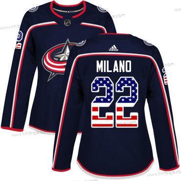 Adidas Dam Columbus Blue Jackets #22 Sonny Milano Marin Blå Autentisk USA Flag Stitched NHL Hemma Tröjor