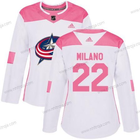 Adidas Dam Columbus Blue Jackets #22 Sonny Milano Vit Rosa Autentisk Stitched NHL Tröjor