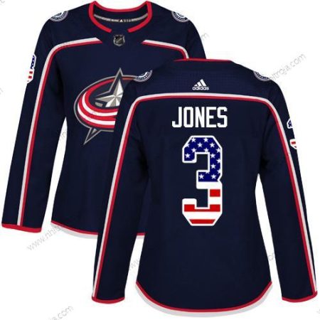 Adidas Dam Columbus Blue Jackets #3 Seth Jones Marin Blå Autentisk USA Flag Stitched NHL Hemma Tröjor